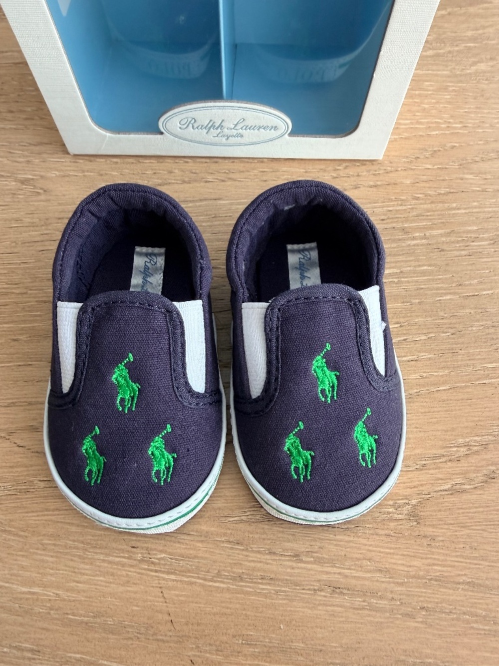 Ralph Lauren Infant Crib Shoes Size 3 Navy & Green Sneakers 6-9mo.